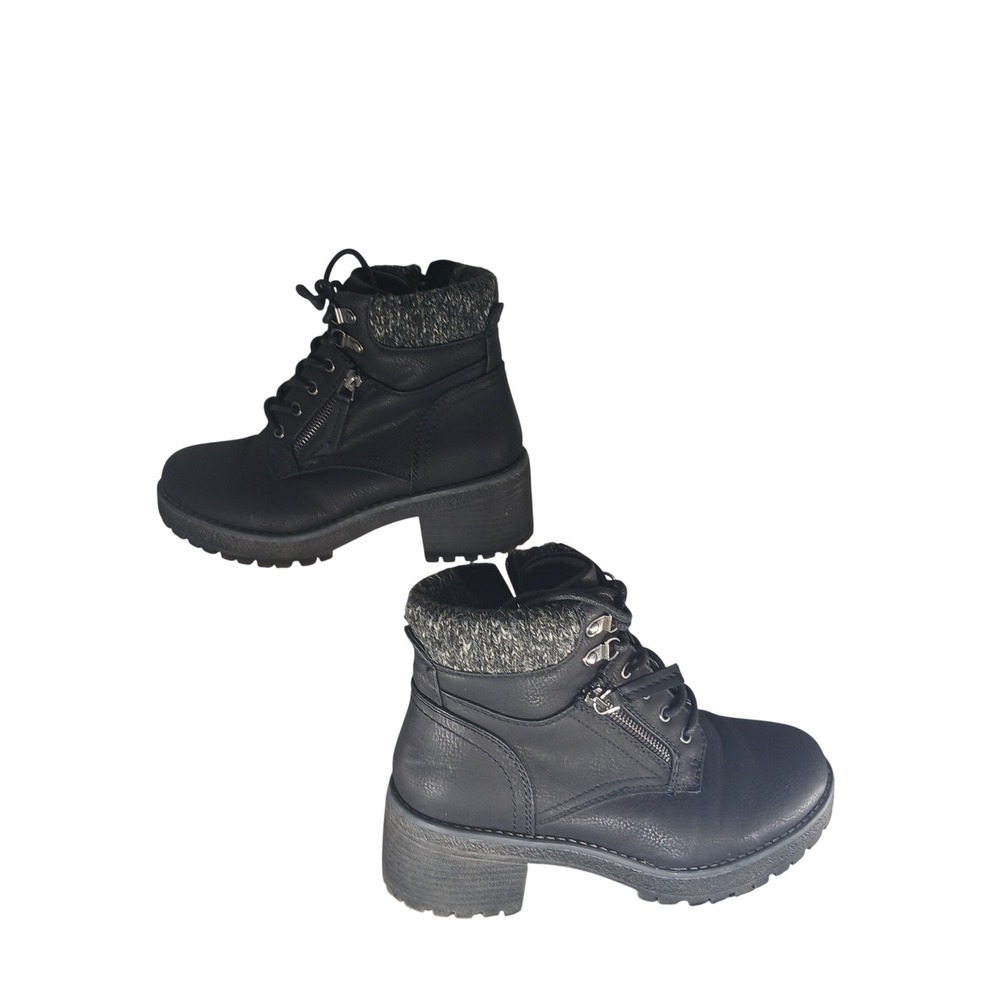 Cliffs by White Mountain Combat Boots 6.5‎ Black Knit Collar Chunky Lug Sole